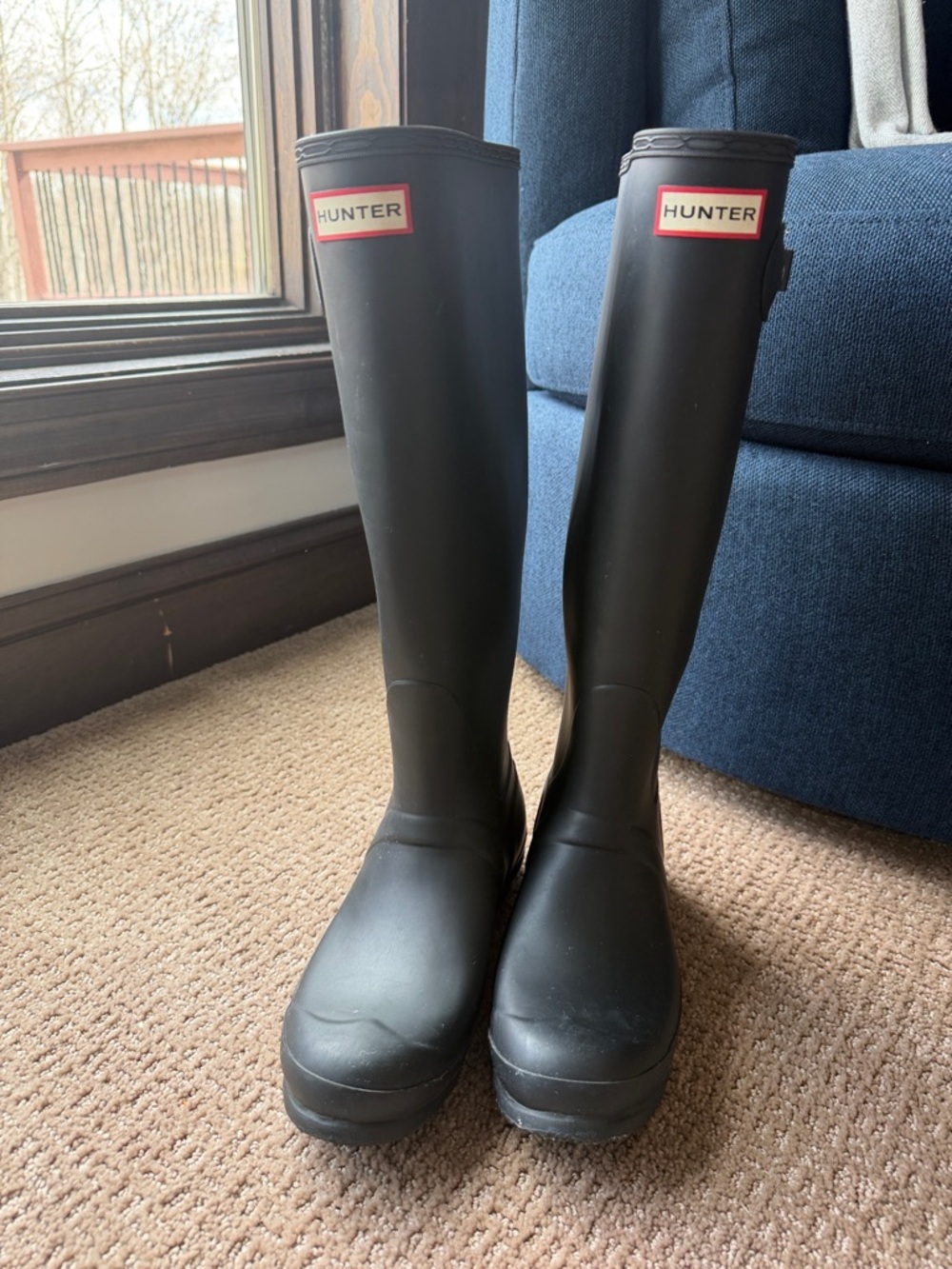 Hunter Matte Black Knee-High Rain Boots with Red Logo